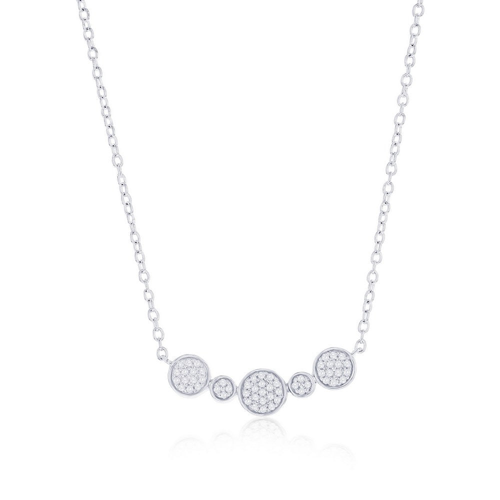 Sterling Silver Alternating Round Diamond Bar Necklace - (55 Stones)