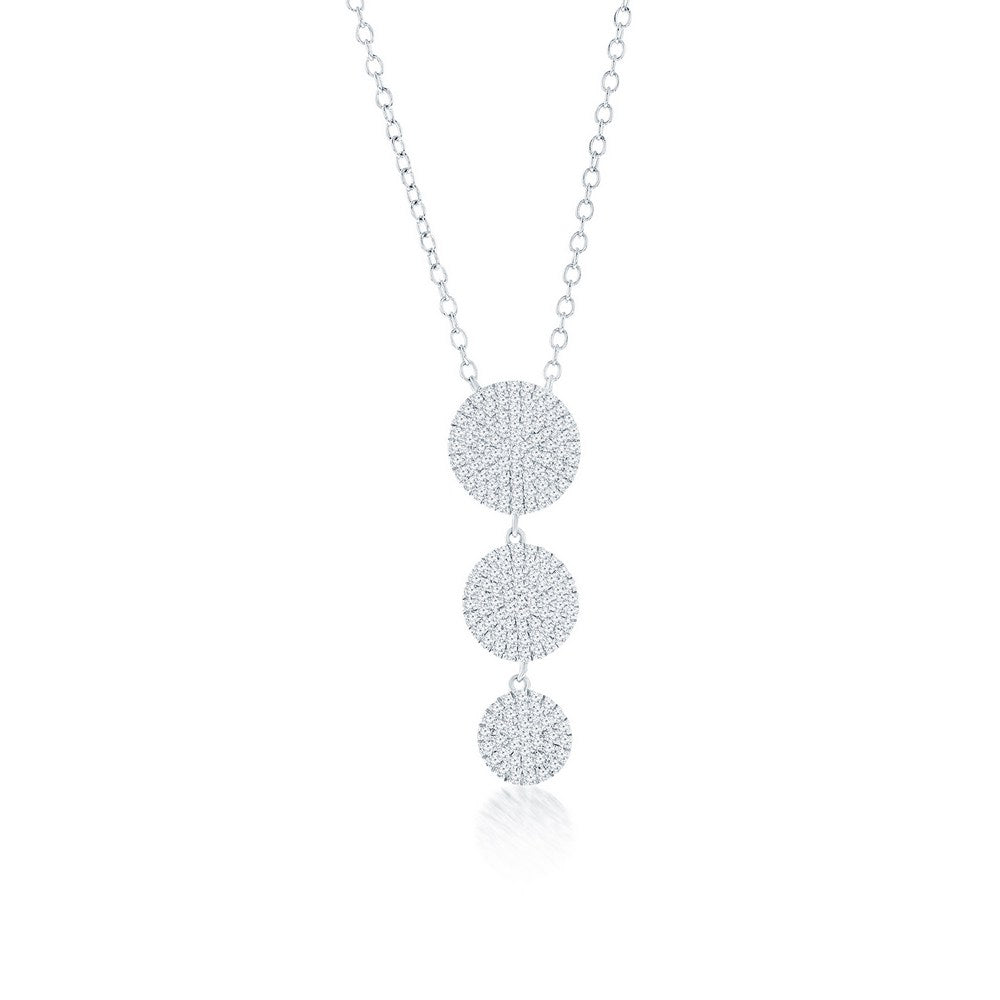 Sterling Silver Triple Round, 'Y' Design Diamond Necklace - (178 Stones)