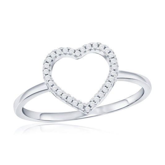 Sterling Silver Open Heart Diamond Ring - (32 Stones)