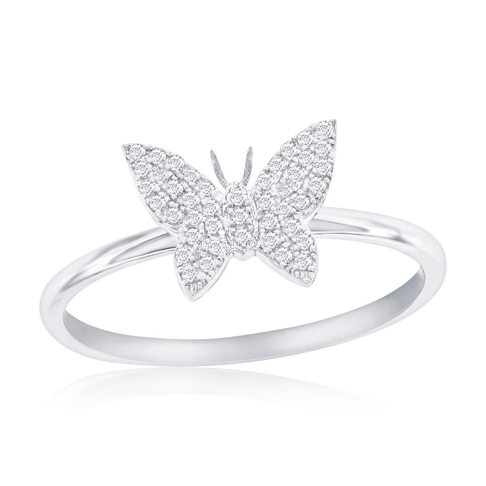 Sterling Silver Butterfly Diamond Ring - (43 Stones)