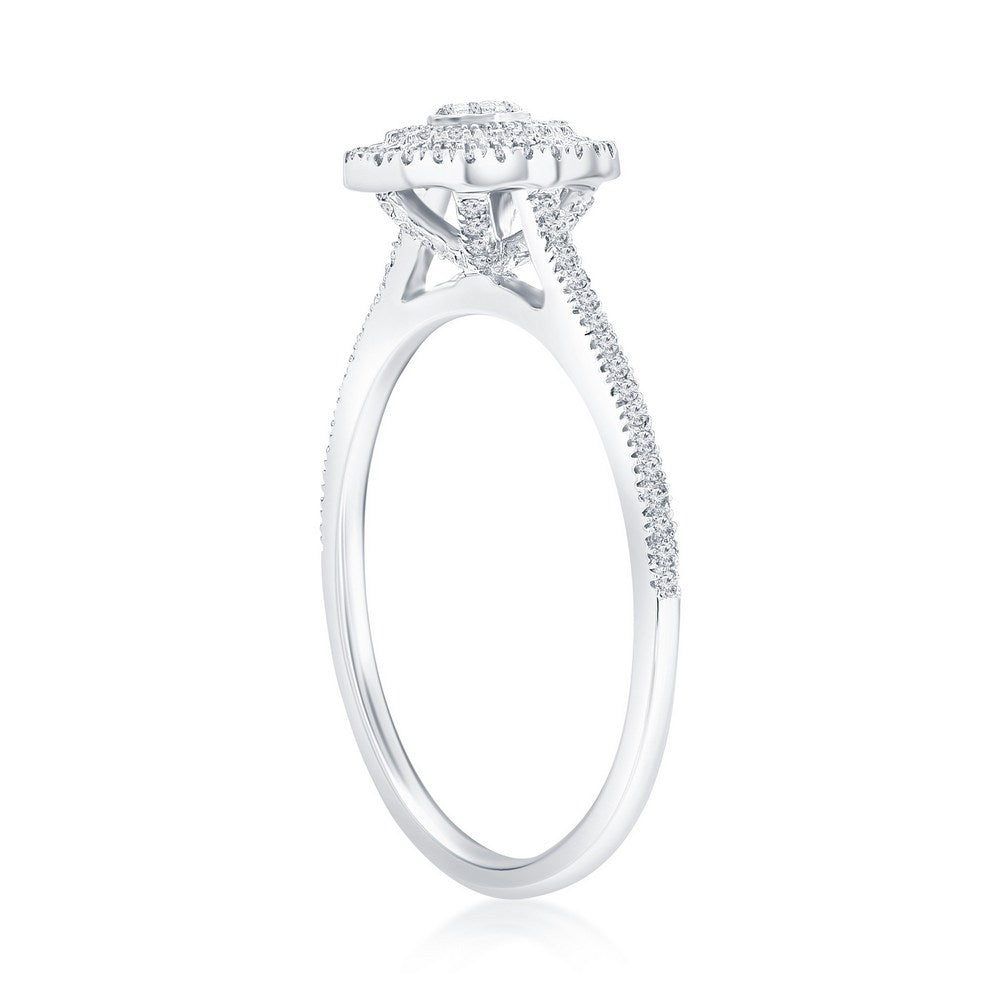 Sterling Silver Double Frame Oval Diamond Ring - (97 Stones)