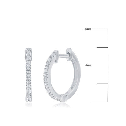 Sterling Silver,15mm Huggie Diamond Earrings - (38 Stones)