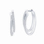 Sterling Silver, 17mm Overlapping  Diamond Hoop Earrings - (80 Stones)