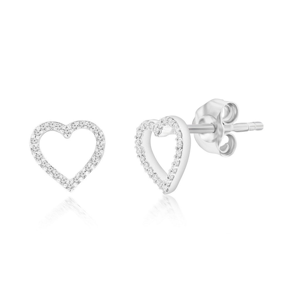 Sterling Silver Heart Diamond Studs - (48 Stones)