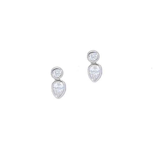 Bezel Set Pear and Round Diamond Studs