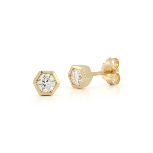 Hexagon Bezel Set Diamond Stud Earrings