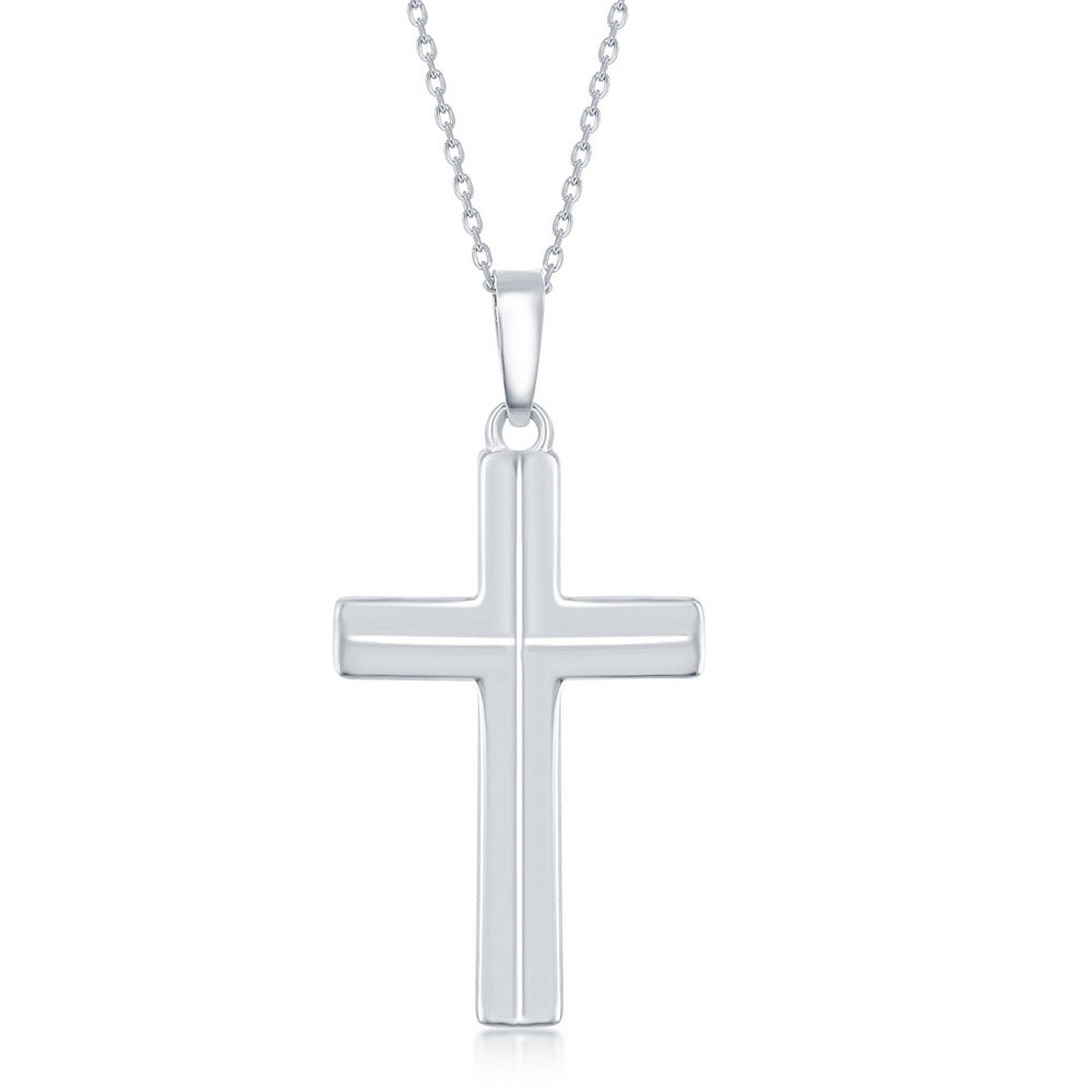 Sterling Silver Lined Medium Cross Pendant