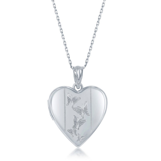 Sterling Silver Butterfly Heart Locket W/chain