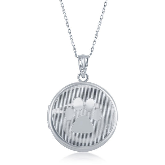 Sterling Silver Paw Print Round Locket W/chain