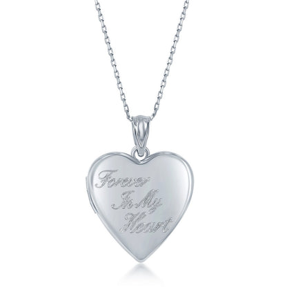 Sterling Silver 2PC Mother & Daughter Set, Heart Pendant + Locket - Forever in My Heart