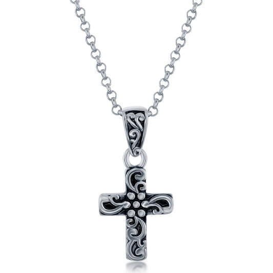 Sterling Silver Oxidized Cross Pendant w/Chain