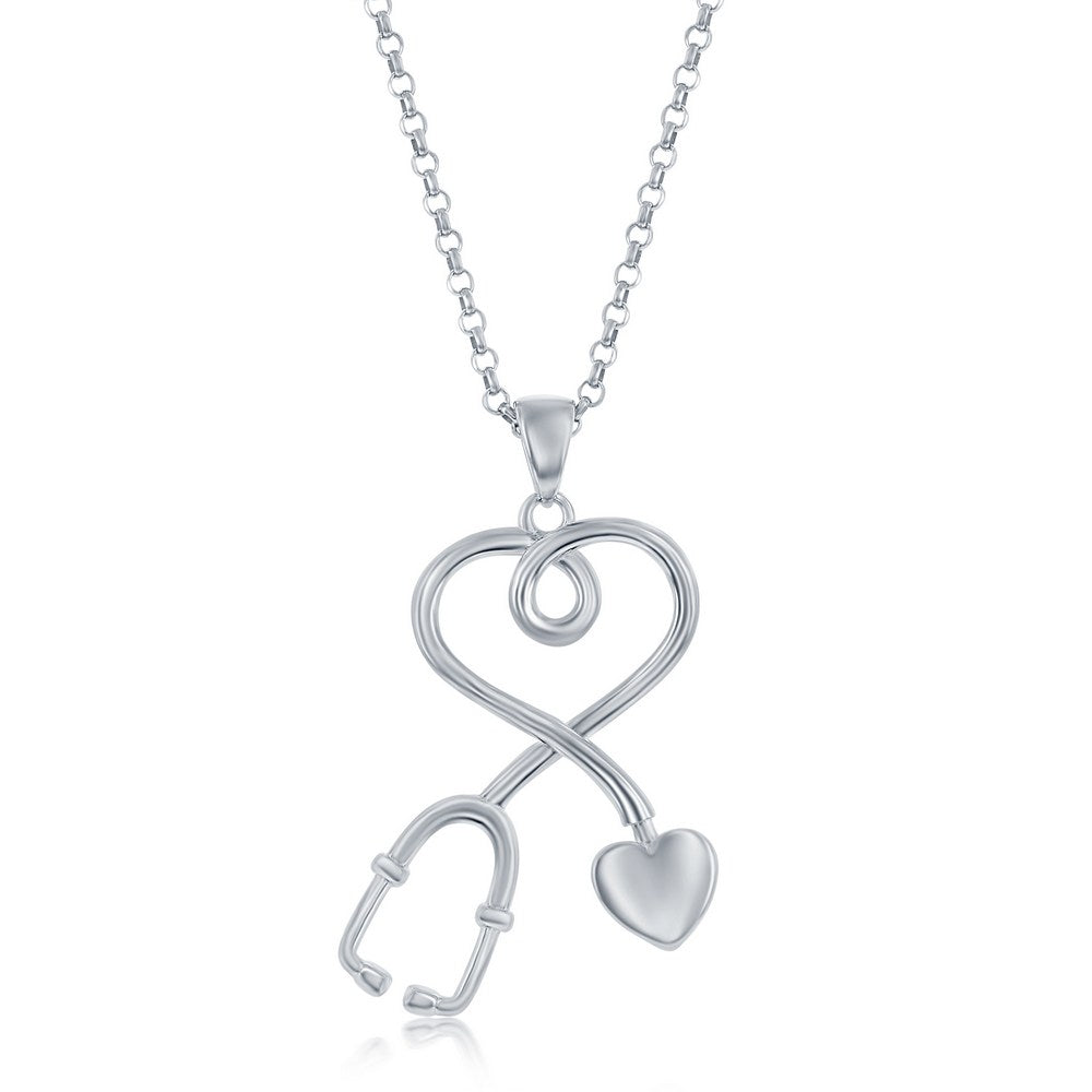 Sterling Silver Heart Stethoscope Pendant