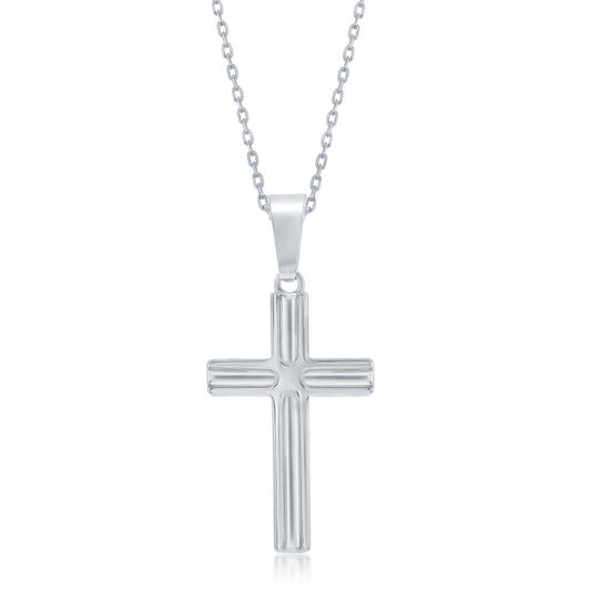 Sterling Silver Lined Cross Pendant