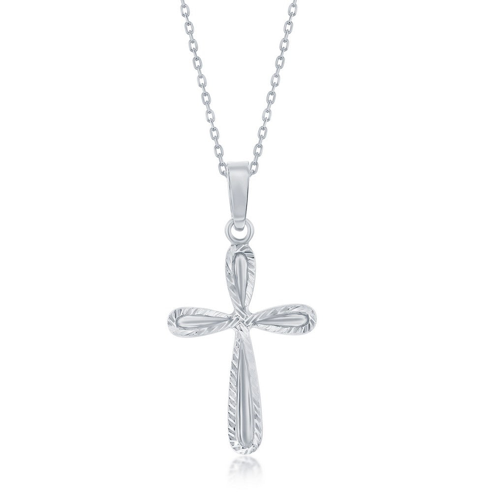 Sterling Silver Diamond-Cut Border Cross Pendant