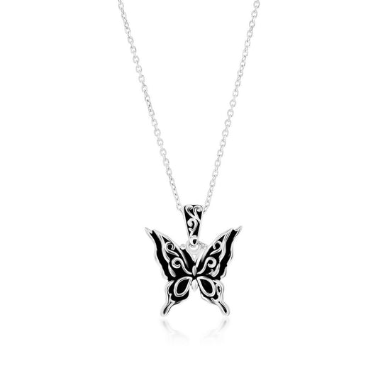 Sterling Silver Oxidized Butterfly Pendant w/Chain