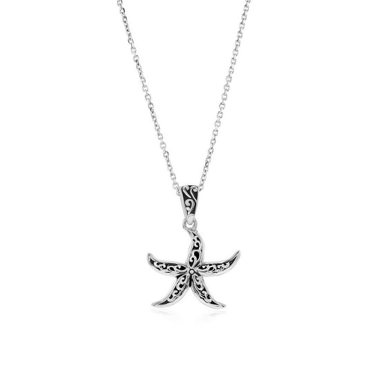 Sterling Silver Oxidized Starfish Pendant w/Chain