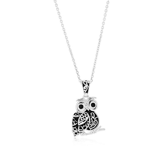 Sterling Silver Oxidized Owl Pendant w/Chain