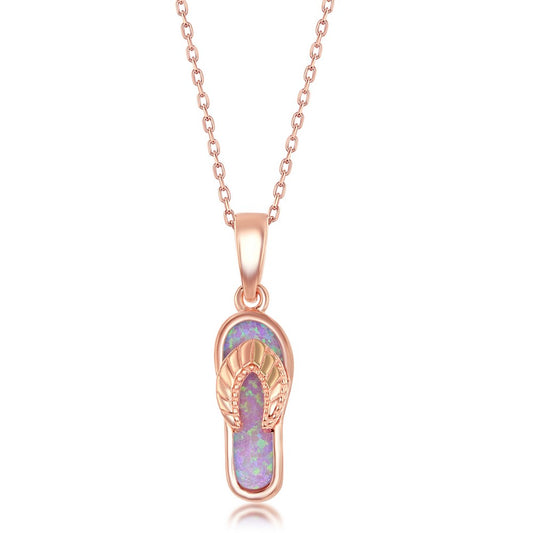 Sterling Silver Pink Inlay Opal Flip-Flop Pendant - Rose Gold Plated