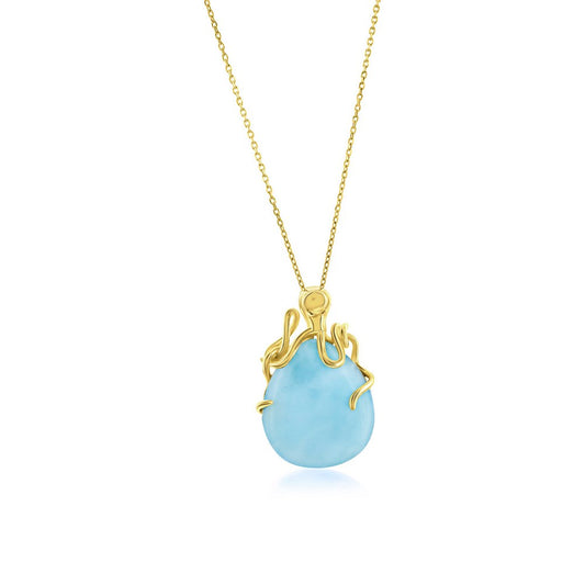 Sterling Silver Pear-Shaped Larimar Octopus Pendant - Gold Plated