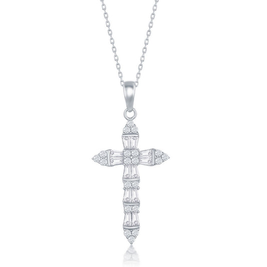 Sterling Silver Baguette CZ Cross Pendant