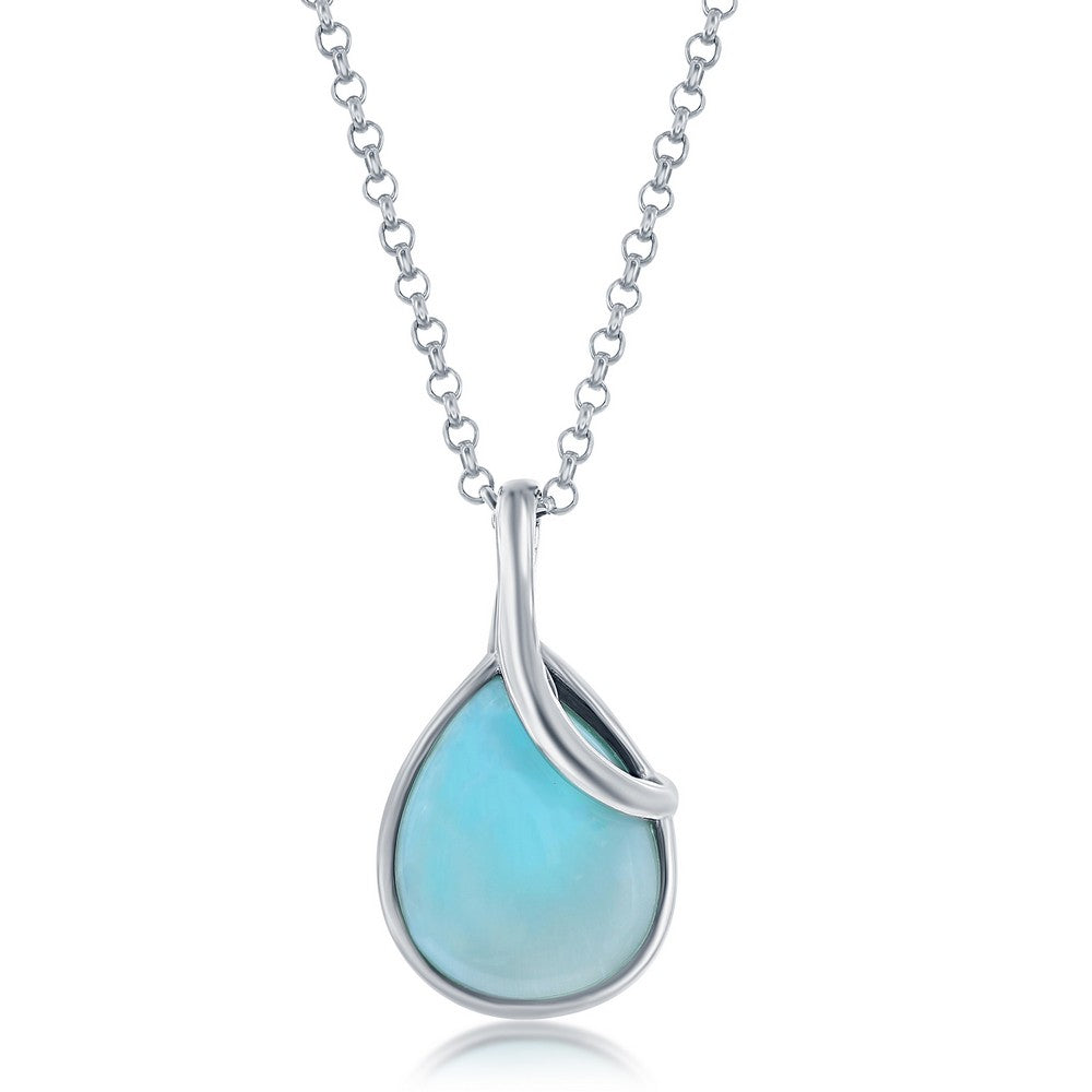 Sterling Silver Pearshaped Larimar Twist Pendant