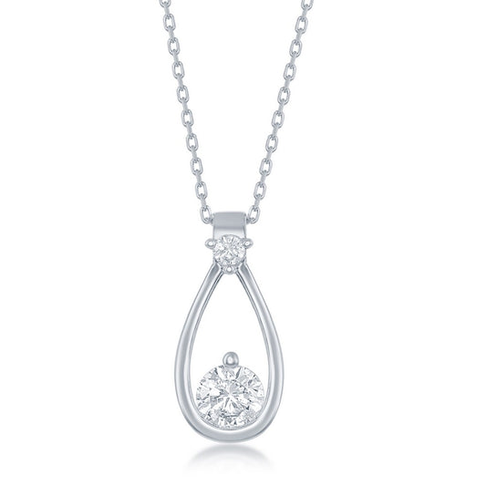 Sterling Silver Pearshaped, Round CZ Pendant