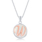 Sterling Silver MOP Pendant, Rose Gold 'W' Script Initial W/Chain