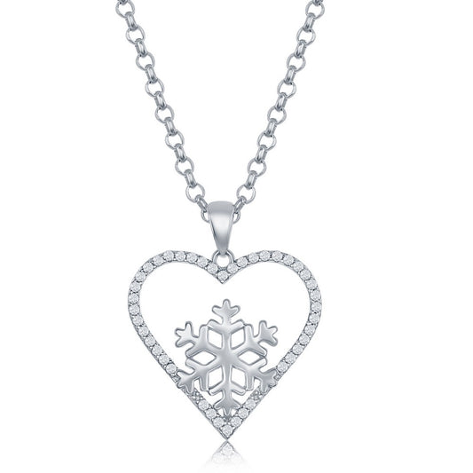 Sterling Silver CZ Heart Snowflake Pendant