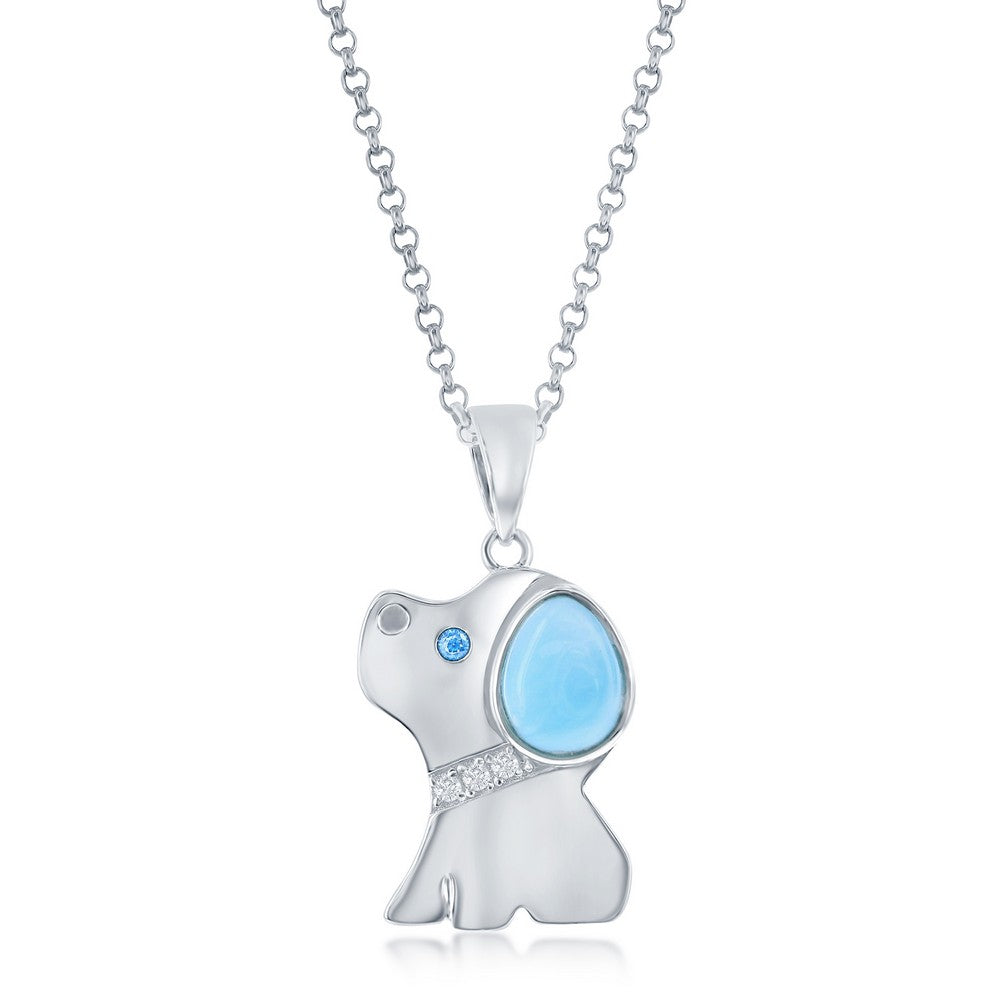 Sterling Silver Pear-Shaped Larimar w/CZ Dog Pendant