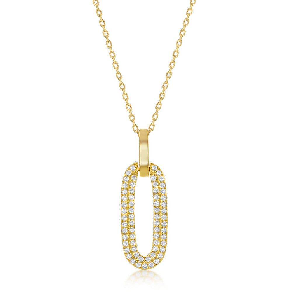 Sterling Silver Oval Micro Pave CZ Door Knocker Pendant - Gold Plated