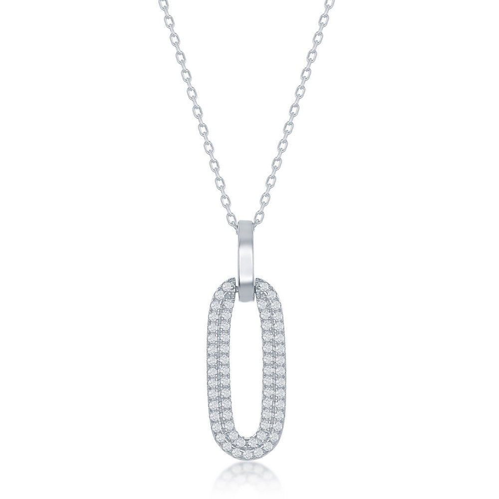 Sterling Silver Oval Micro Pave CZ Door Knocker Pendant