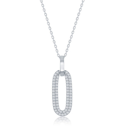 Sterling Silver Oval Micro Pave CZ Door Knocker Pendant