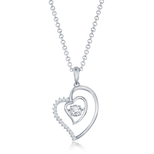 Sterling Silver Double Heart Dancing CZ Pendant