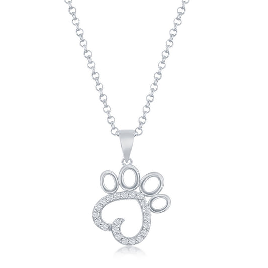 Sterling Silver CZ Paw Print Pendant