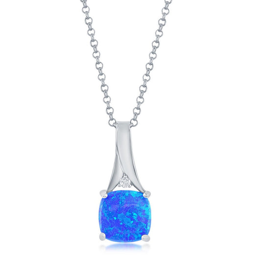 Sterling Silver Blue Opal & CZ Pendant