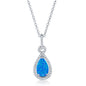 Sterling Silver Blue Opal Pearshaped with CZ Border Pendant