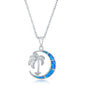 Sterling Silver Palm Tree Blue Opal Crescent Moon Pendant