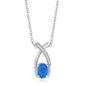 Sterling Silver Oval Blue Opal with CZ Pendant