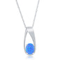 Sterling Silver Oval Blue Opal Long Pendant