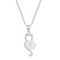 Sterling Silver CZ Cat with Round Pearl Pendant ci 925 cn stamping