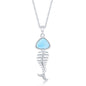 Sterling Silver Larimar and CZ Fish Skeleton Pendant