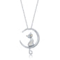 Sterling Silver Mother of Pearl Cat on Moon Pendant