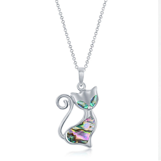 Sterling Silver Abalone Cat Pendant