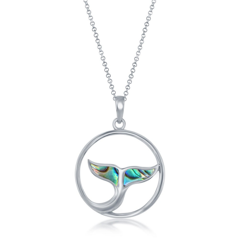 Sterling Silver Whale Tale Pendant - Abalone