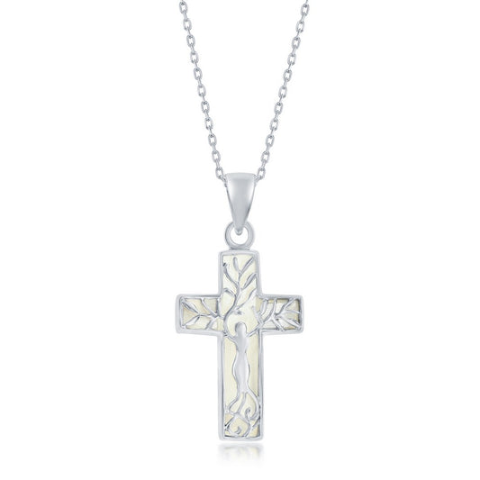 Sterling Silver Cross Pendant - White MOP