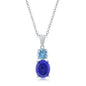 Sterling Silver Oval Lapis & Round Gem Pendant - Blue Topaz