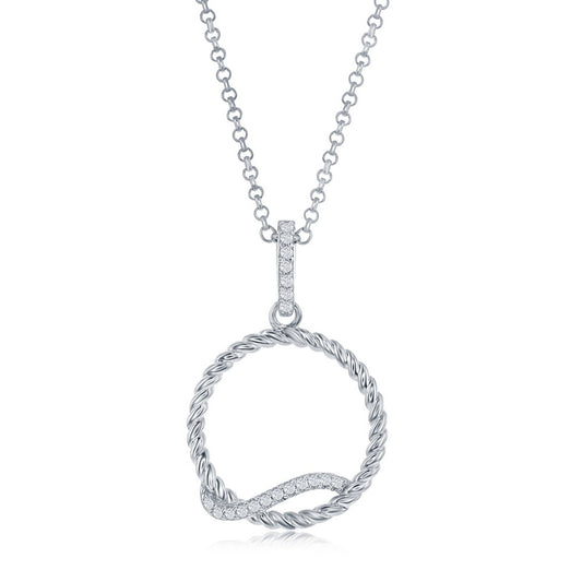 Sterling Silver Rope Design CZ Wave Circle CZ Pendant