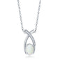 Sterling Silver Oval White Opal with CZ Pendant