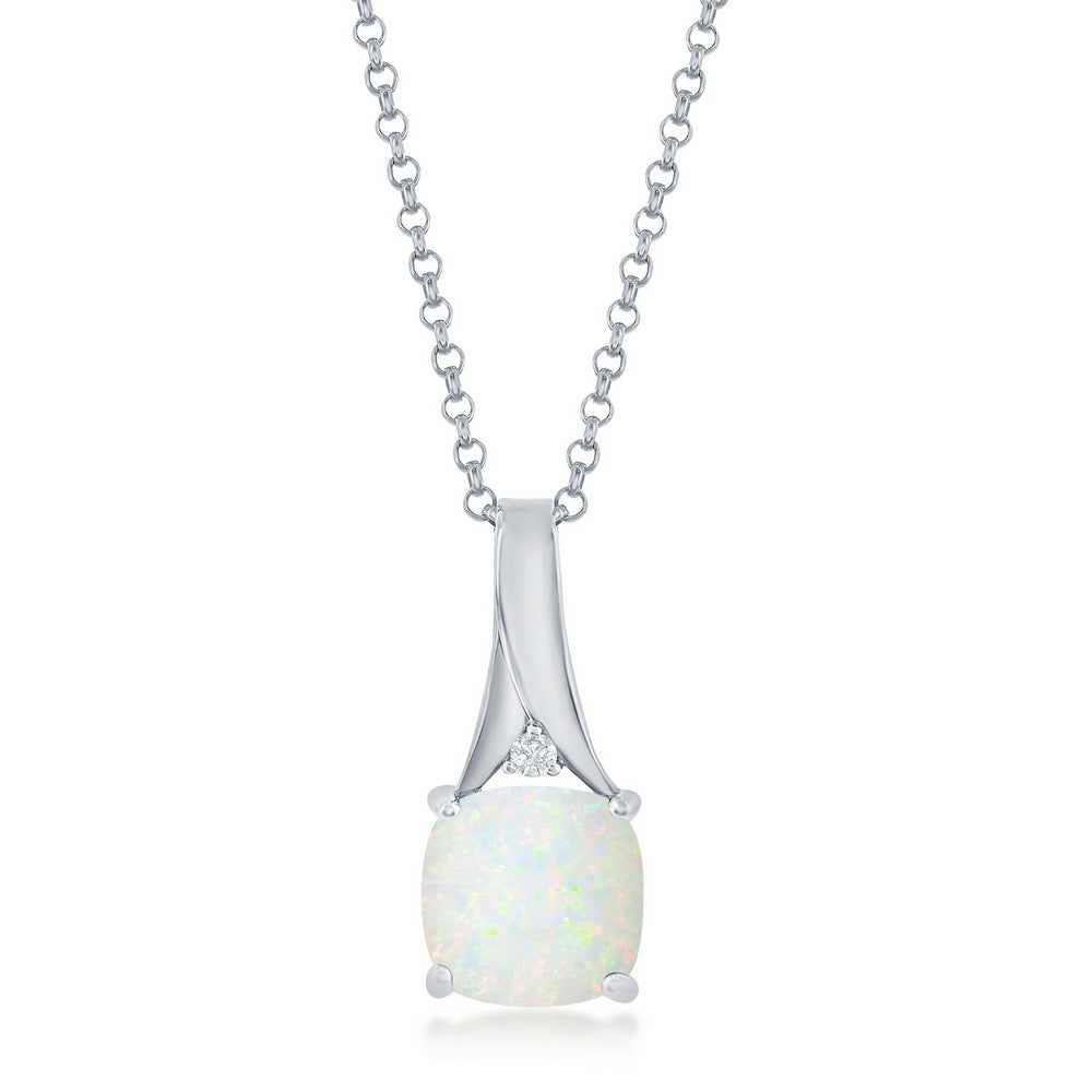 Sterling Silver White Opal & CZ Top Pendant