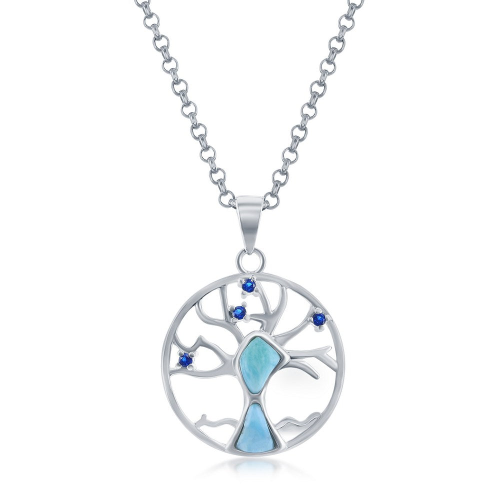 Sterling Silver Larimar & CZ Tree of Life Pendant